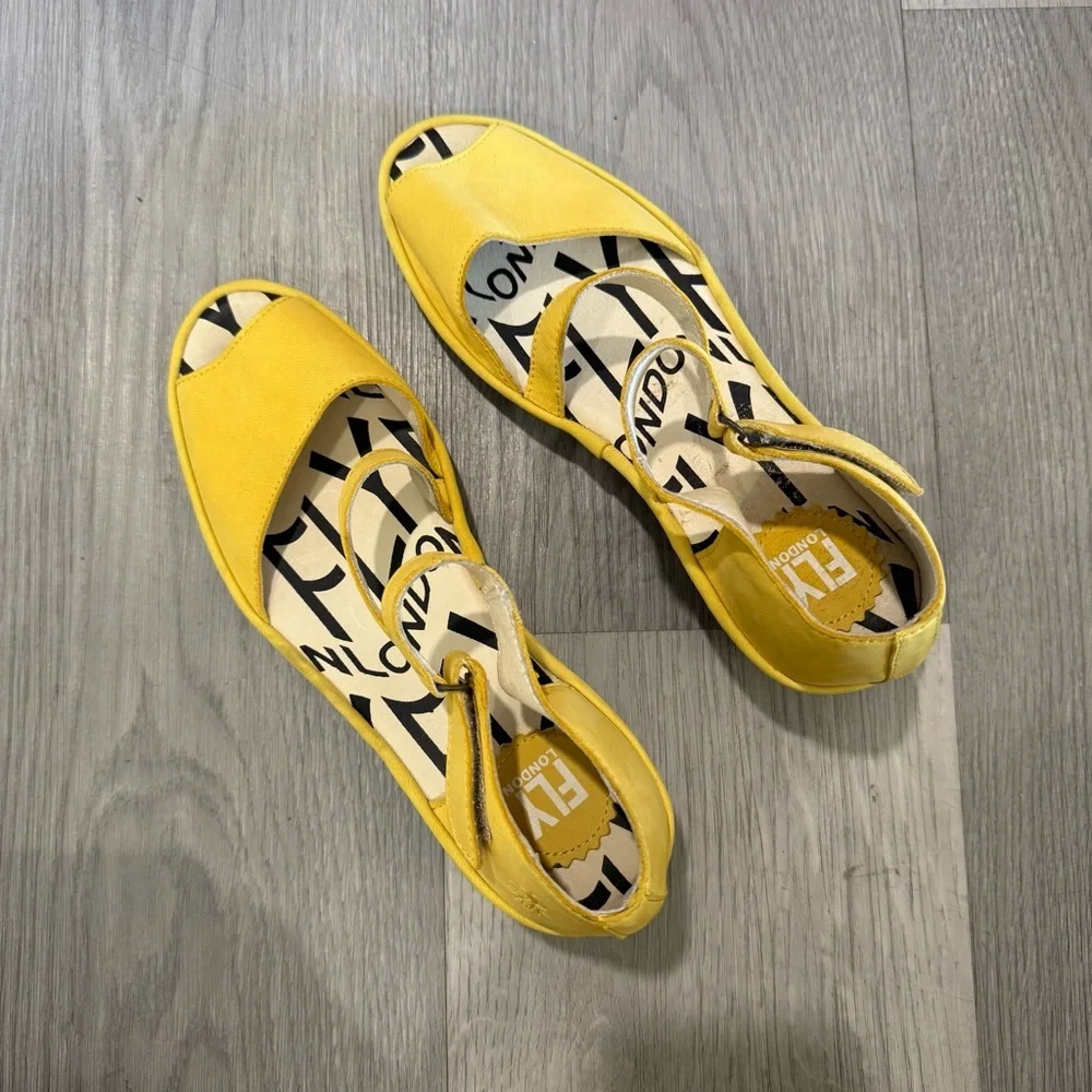 Fly London Yellow Strappy Wedge Sandals 37 / 7-7.5